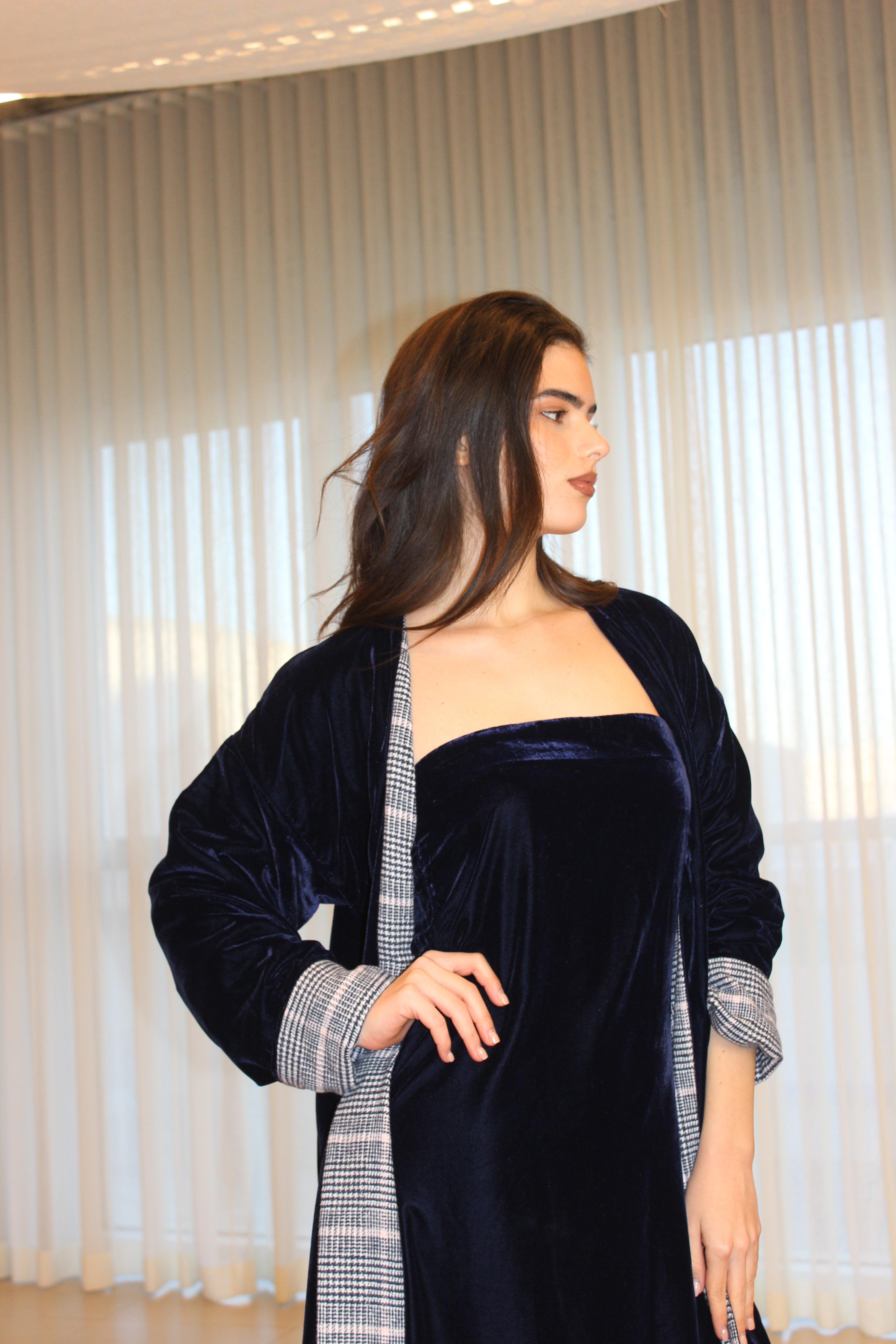 velvet plaid bisht￼