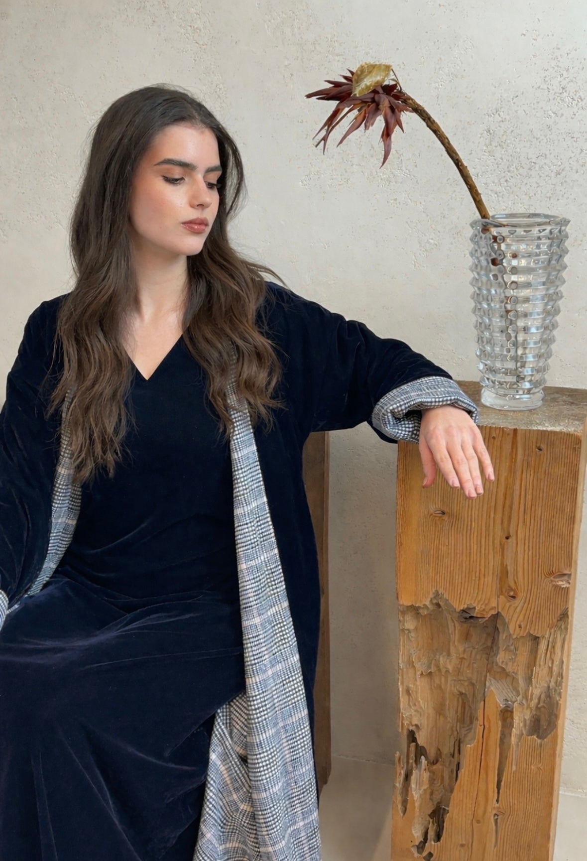 velvet plaid bisht￼