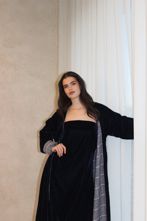 velvet plaid bisht￼